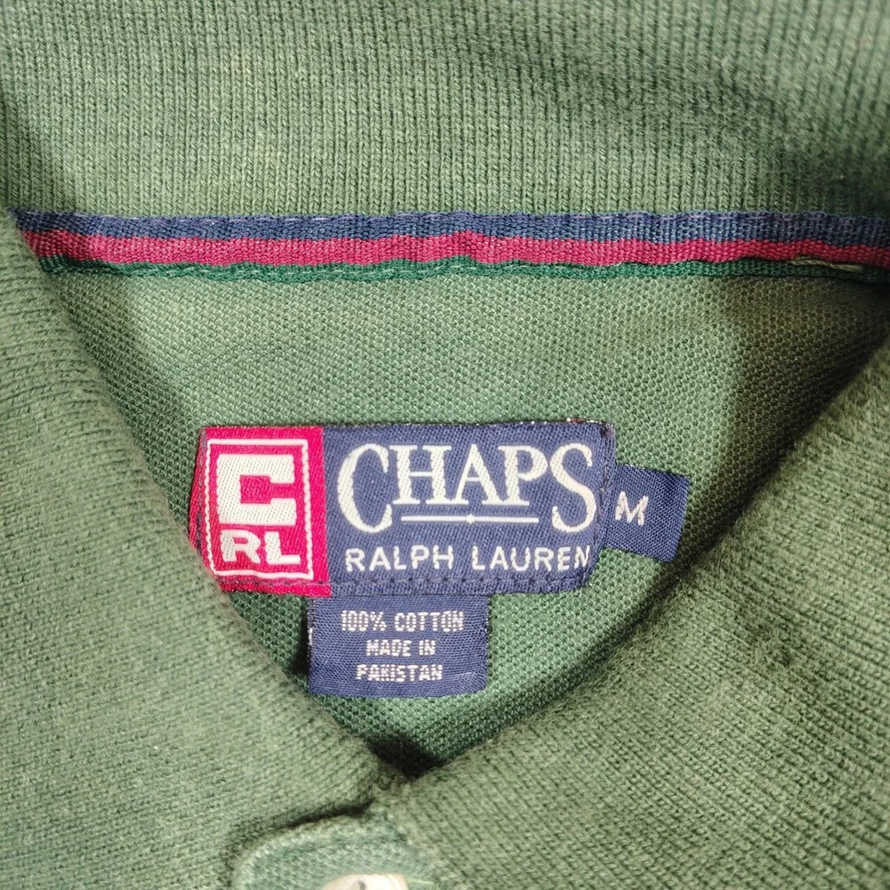 Chaps Polo Shirt Mens M Green Crest Logo Short Sleeve Solid‎ Cotton Pique
